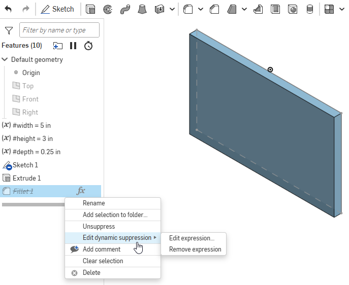 RMB Feature > Edit dynamic suppression context menu