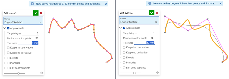 Example of using tolerance to smooth out a curve