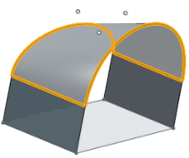 Ejemplo de aristas de superficie y dos curvas puente seleccionadas como límites, por lo que se crea una nueva superficie