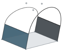 Ejemplo de aristas de superficie y dos curvas puente seleccionadas como límites, por lo que se crea una nueva superficie