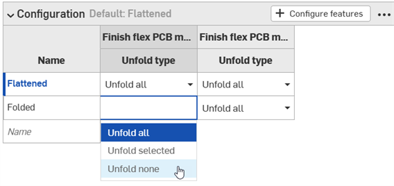 Configurations for Finished flex PCB features