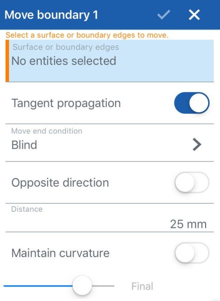 Cuadro de diálogo Mover límite para iOS