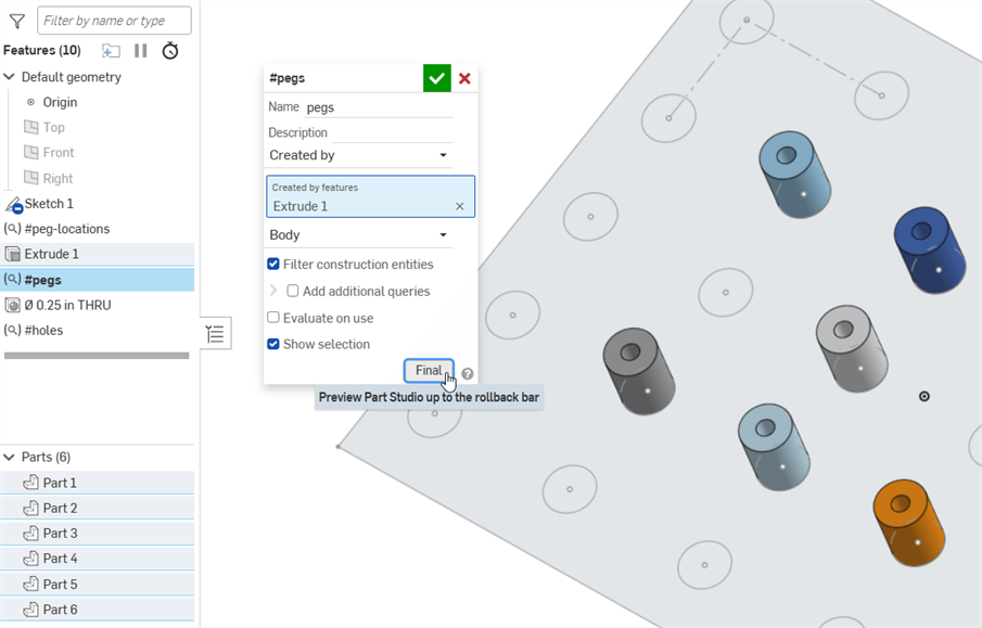 Final button selected in the Query Variable dialog.