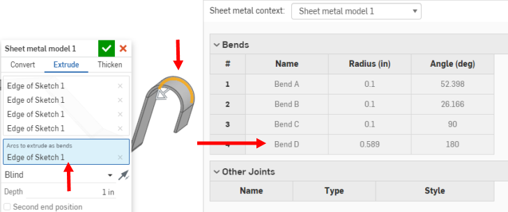 Ejemplo de extrusión de un arco como un pliegue