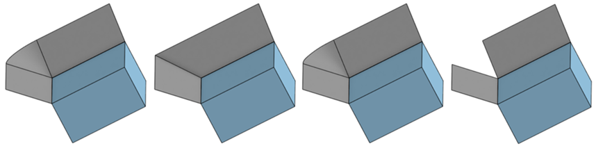 Ejemplo en el que se muestran los cuatro tipos de esquinas de superficie reglada