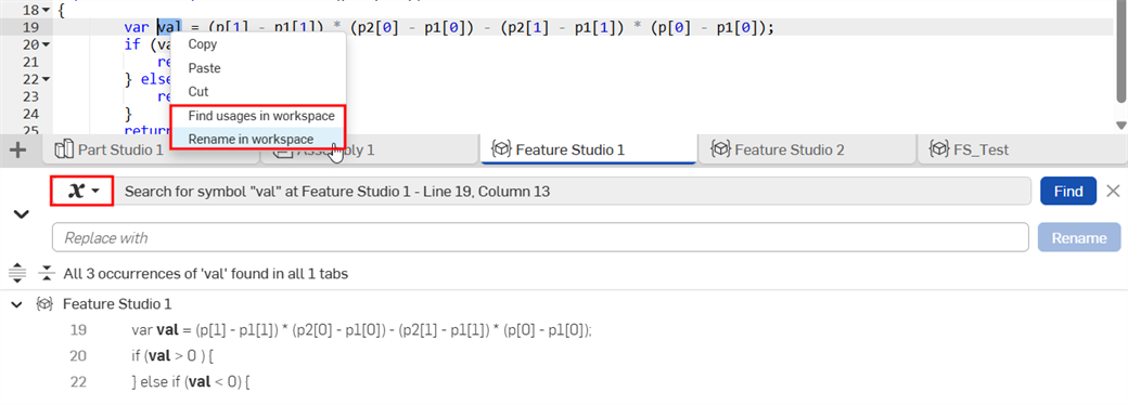 Symbol context menu