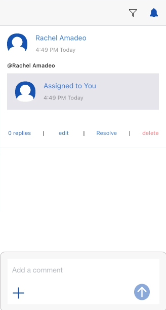 Ejemplo de asignación de tareas a otros usuarios en el menú desplegable Comentarios en iOS
