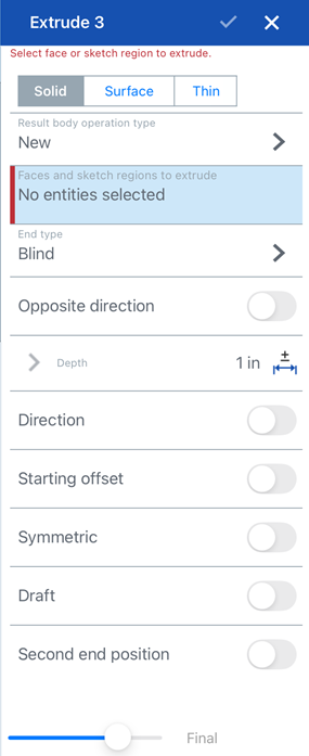 Extrude dialog on iOS