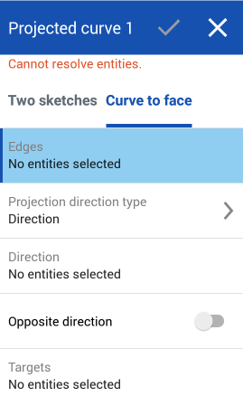Curva proyectada, opción de curva, Android