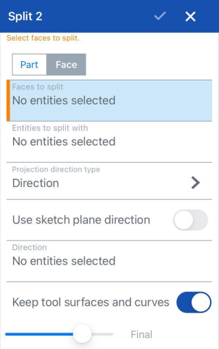 Cuadro de diálogo de iOS Partir cara con curva, seleccionar dirección