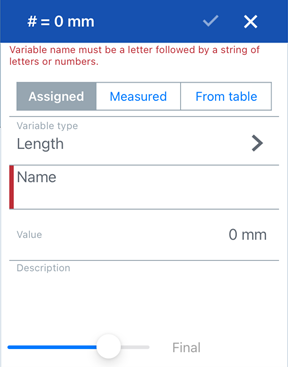 Variable tool dialog: Assigned