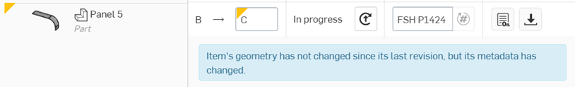 Ejemplo de notificación que aparece cuando la opción Requerir una nueva revisión cuando se cambian las propiedades de un elemento no está marcada