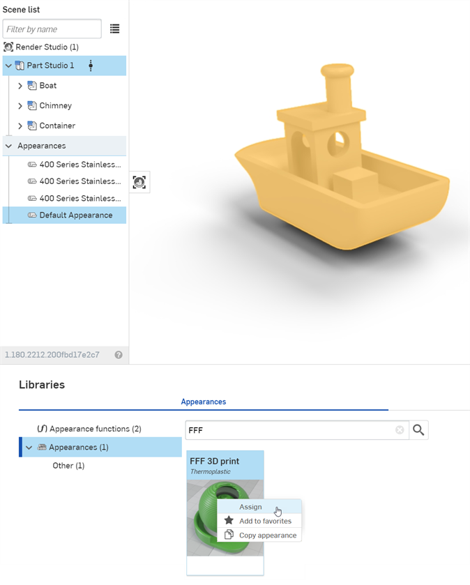 Asignación de la Apariencia de la impresión 3D FFF