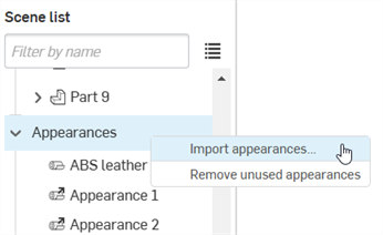 Importing appearances from the context menu