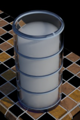 Ejemplo en el que se muestra un vaso de leche renderizado