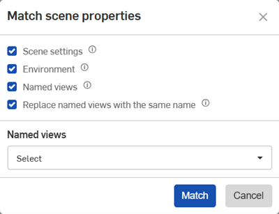 Cuadro de diálogo Hacer coincidir propiedades de escena