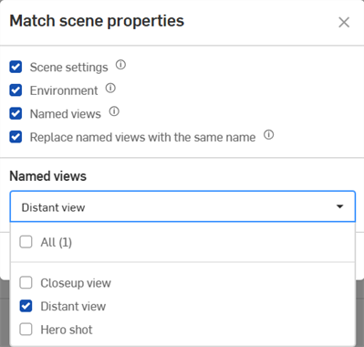 Cuadro de diálogo Hacer coincidir propiedades de escena