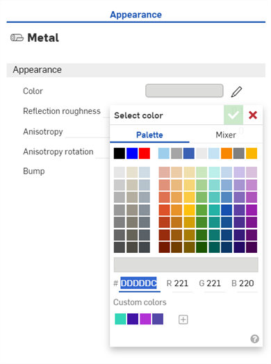 Modificación del parámetro de color de la apariencia