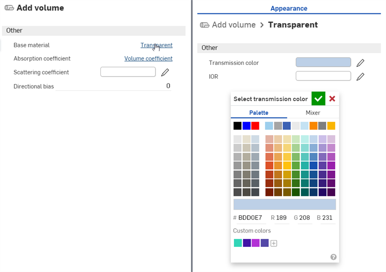 Ajuste del color de Transmisión del Material base