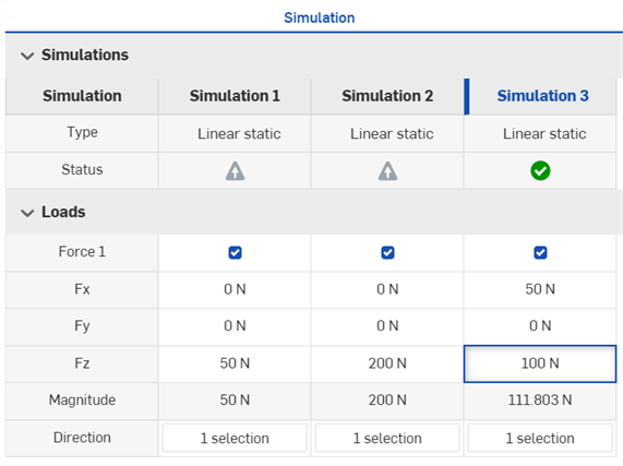 Adición de varias simulaciones a la tabla