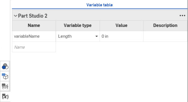 Ejemplo de la tabla de variables con una entrada de variables