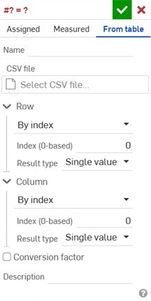Variable dialog: From table