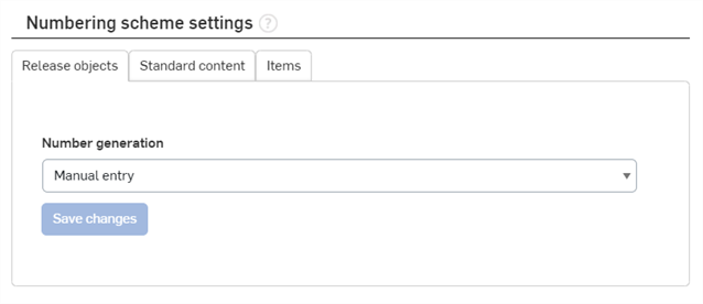 Numbering schemes settings