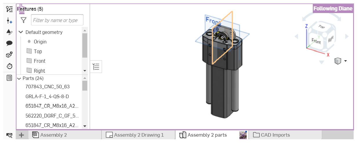 Screenshot example of a user following another user in Light user collaborative viewer