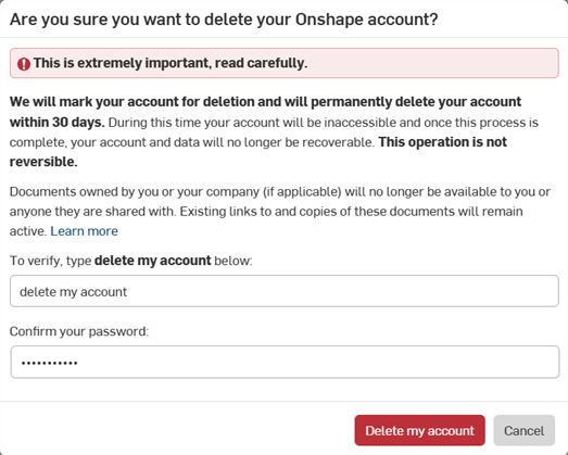 Appuyez sur le bouton Supprimer mon compte dans l'avis d'avertissement