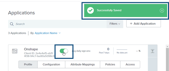 Page Applications montrant le commutateur pour activer les connexions quotidiennes moyennes
