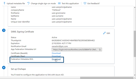 Téléchargement du fichier XML des métadonnées de la fédération