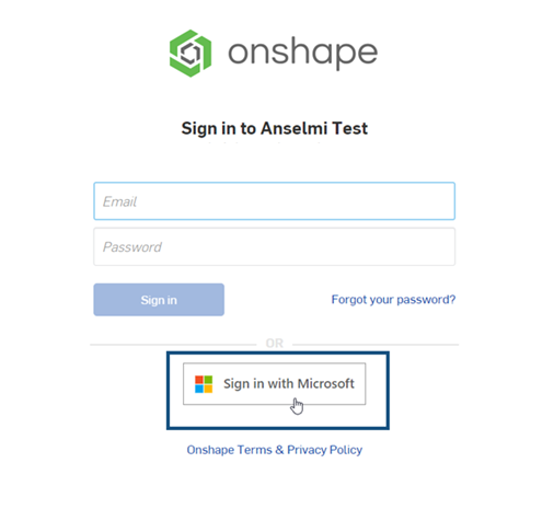 Connexion à Onshape à l'aide du bouton Connexion avec Microsoft (SSO)