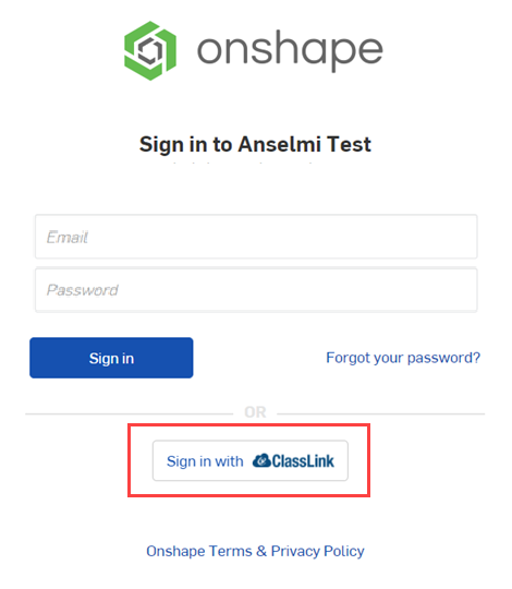 Écran de connexion Onshape