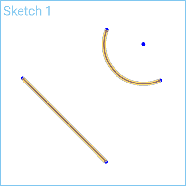 Exemple d'utilisation de l'outil Tangente, sélection d'une ligne et d'un arc