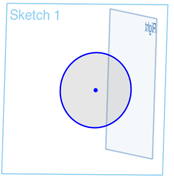 Exemple d'utilisation de l'outil Tangente, après que le cercle et le plan soient tangents l'un à l'autre