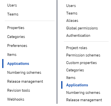 Paramètres Company / Enterprise : Applications