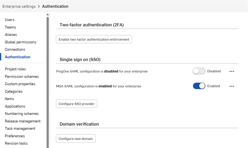 Paramètres Enterprise : Authentification
