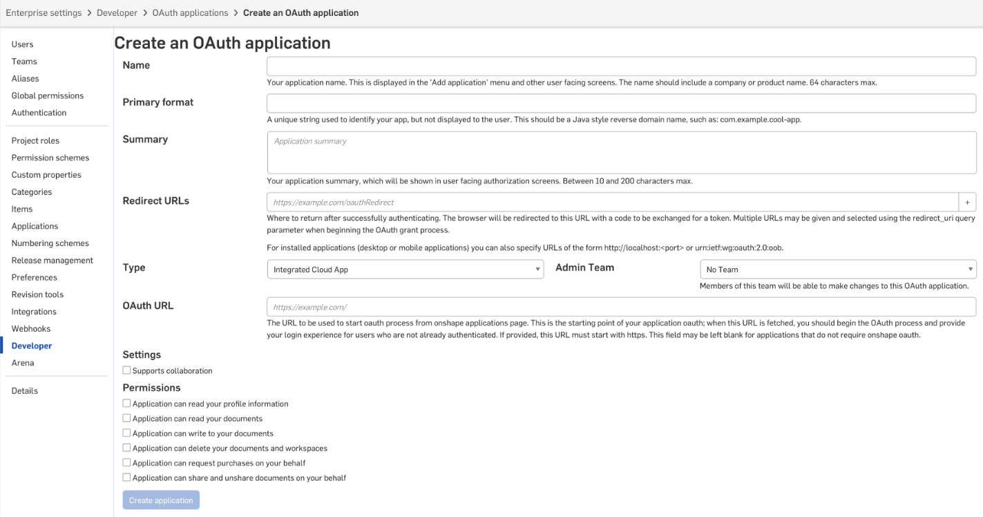 Creating an OAuth application