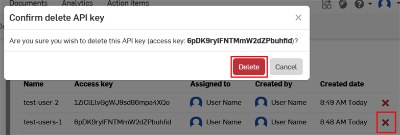 Suppression d'une clé API
