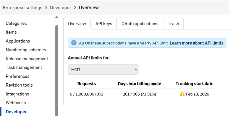Page développeur dans la Configuration Enterprise