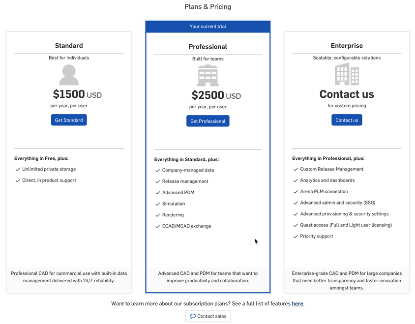 Page des forfaits et des tarifs