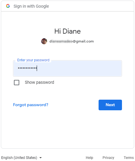 Google sign-in page