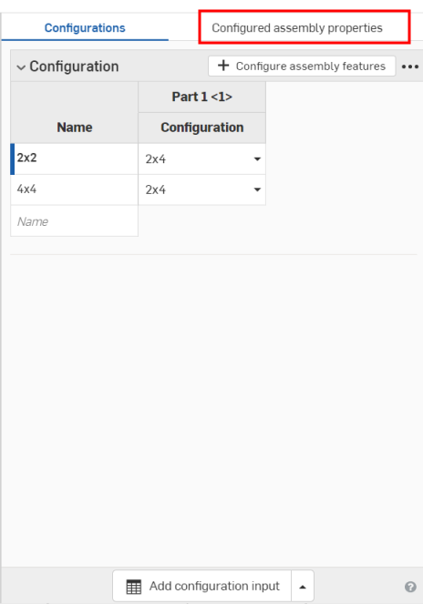 Configuring assembly properties