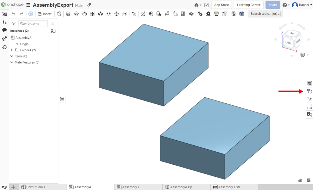 Screenshot of Assembly with Configurations icon to access the configurations list