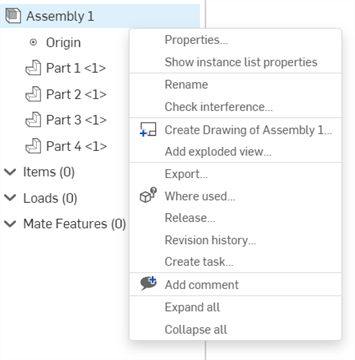 Assembly context menu