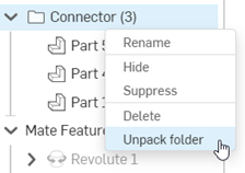 Right-clicking on a folder and selecting Unpack folder from the context menu