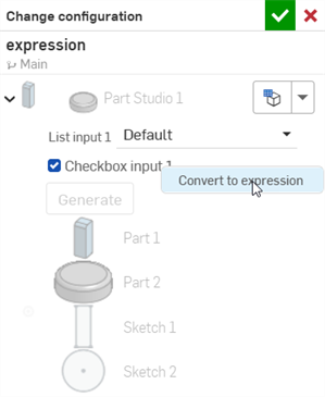 Case à cocher Config clic droit > Convertir en expression