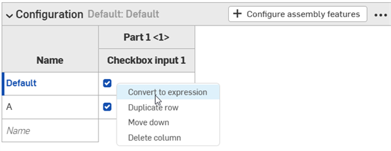 Case à cocher Config clic droit > Convertir en expression