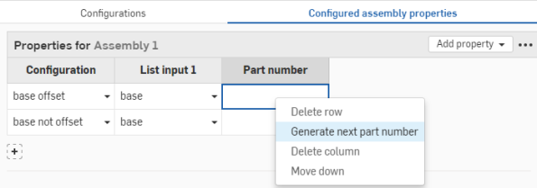 Part Number Drop Down Menu with Generate Next Part Number highlighted