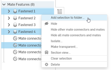 Mate Features list, Add selection to folder